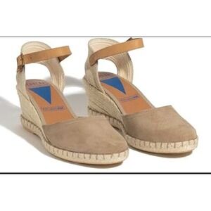 Verbenas Malena Espadrille Wedge Sandal Tan Suede Made In Spain EU 42 US 11‎ NEW